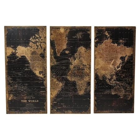 Aspire Home Accents Aspire Home Accents 1434 Stanford World Map Wall Decor; Black & Brown - Set of 3 1434